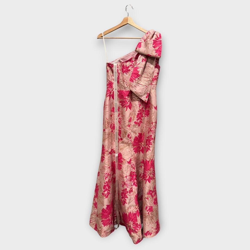 NEW Alfred Sung One-Shoulder Metallic Floral Jacquard Trumpet Gown Size 8 - Picture 5 of 12
